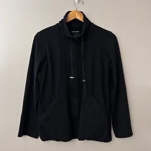 Eileen Fisher Womens XS Black Organic Cotton Blend Funnel Neck Full Zip‎ Jacket